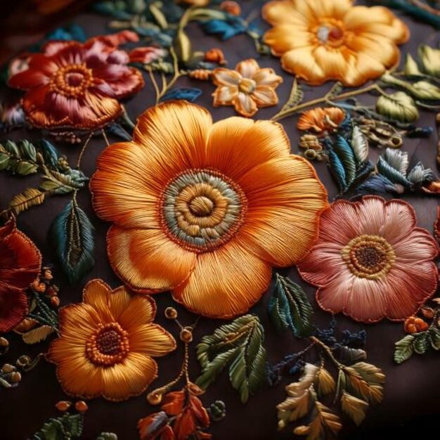 Detail vyšívanej kvetinovej výšivky