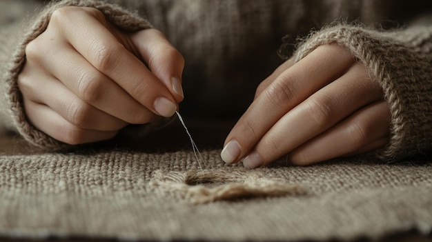 Osoba vyšívajúca detail